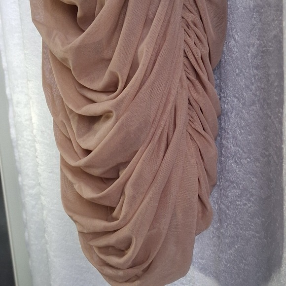 BABATON Mini Dress Ruched Mesh Spaghetti Strap Tan A12 - Picture 8 of 13